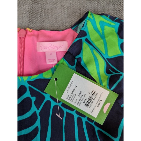 NWT Lilly Pulitzer Dress Womens Sz 2 Carol Under the Palms Green Leaves Shift - Picture 7 of 8